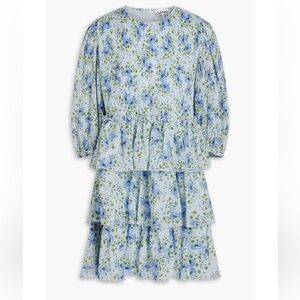 GANNI Tiered floral-print georgette mini dress NWOT
